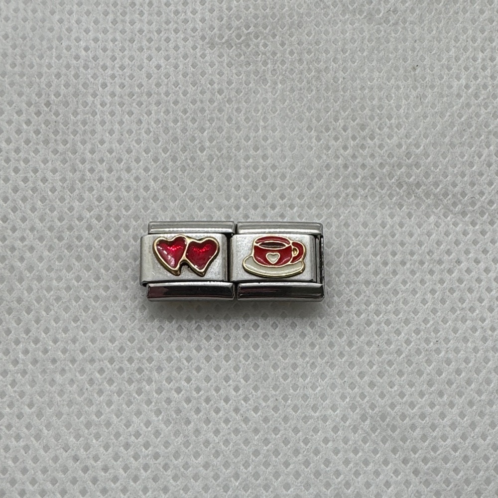 Silver and Red Heart Charm Links for Nomination Charm Bracelet